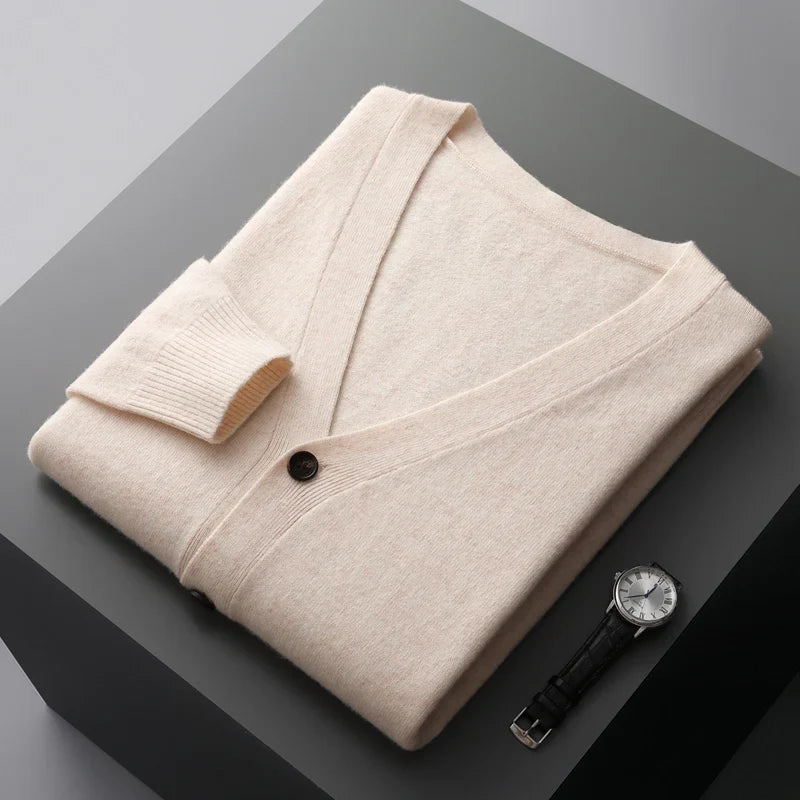 Hehope 100% Merino Wool Men's Cardigan Cashmere Sweater Autumn and Winter New Knitted Coat Solid Color Long Sleeve High Quality Coat