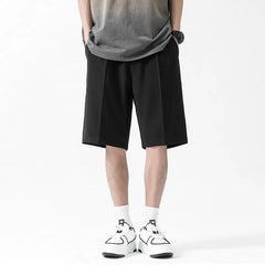 Hehope Summer Men's Shorts Straight Fit Knee-Length Short Suit Pant Solid Black Gray Clothing Student Thin Silky Casual Shorts Man