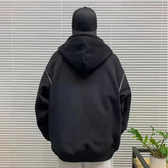 Hehope Men's Clothing Solid Full Zip Up Hoodies Sweatshirts for Man Black Hooded Cotton High Quality Loose One Piece Winter Luxury Emo