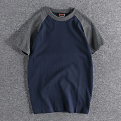 Hehope Summer New American Retro Short-sleeved O-neck Raglan Sleeve T-shirt Men's Fashion Simple 100% Cotton Washed Casual Sport Tops