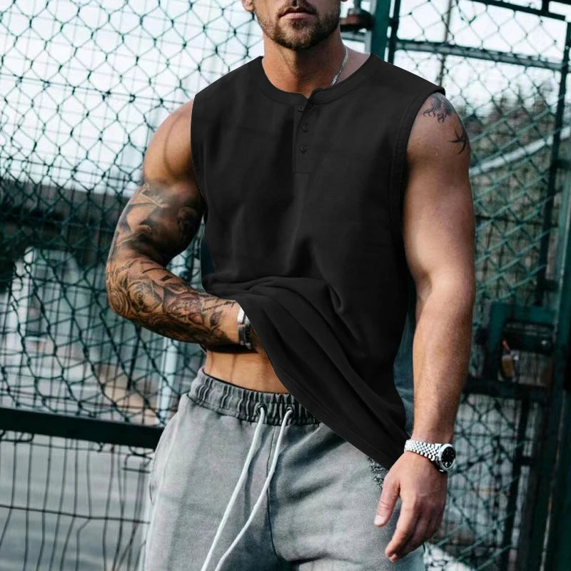 Hehope Basketball Sports Mens Tank Tops 2024 Spring Summer New Casual Pure Color Camisoles Men Oversized Loose Sleeveless Buttoned Vest