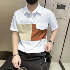 Hehope Office Lady Fashion T-Shirts Casual Loose Pullovers Turn-down Collar Temperament Simplicity Men's Clothing Spring Summer Thin