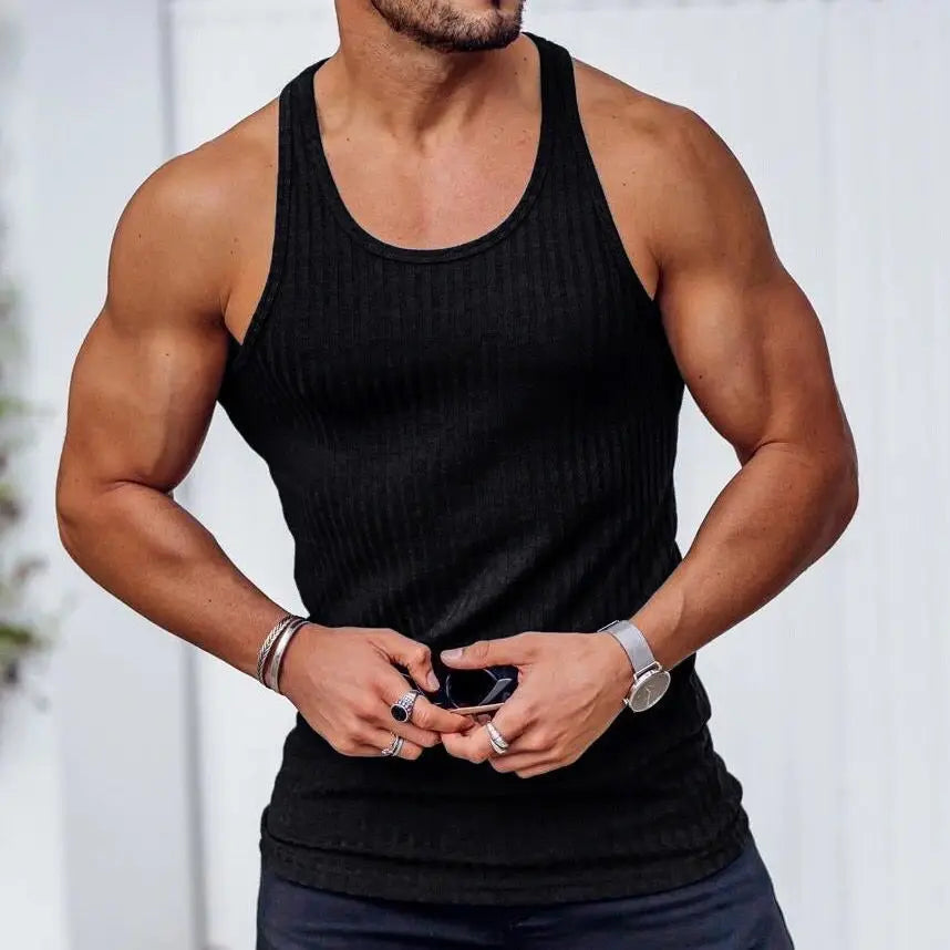 Hehope Korean Tops New Men Fashion Knitting Elastic Vest the Male Sex Solid Color Summer Tank Tops