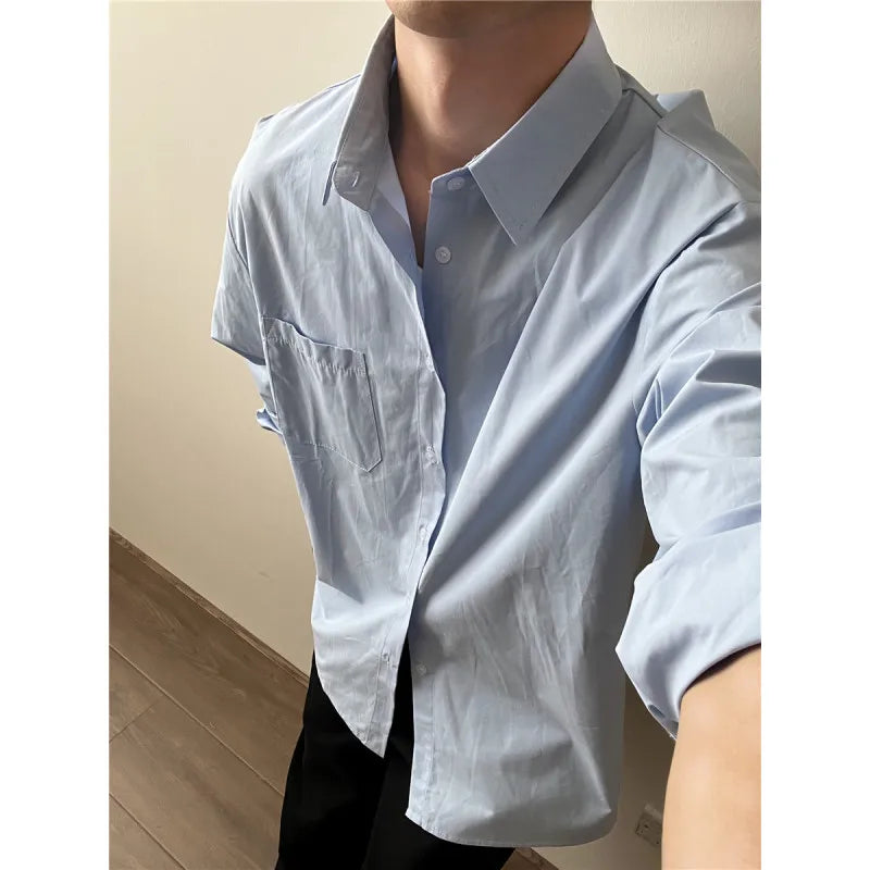 Hehope Blue White Long Sleeved Shirt Men Fashion Social Mens Dress Shirt Korean Loose Casual Shirts Mens Office Formal Shirt M-2XL