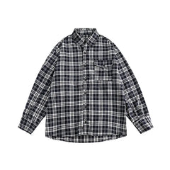 Hehope Autumn Men Grid Pattern Long Sleeve Shirt Fashion Streetwear Lapel Open Front Classic Plaid Button Up Shirt Jacket Male Clothes