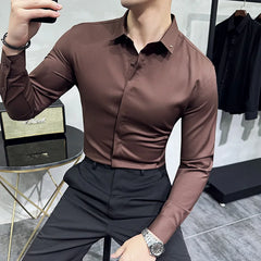 Hehope High Quality Solid Dress Shirt Men Simple Long Sleeve Slim Fit Business Shirts Homme Social Casual Shirt Plus Size 4XL-M