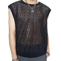 Hehope Korean Style Solid Color Vests Summer New Hollow Out Printing Fashion Clothes Men's Out Streetwear Personality Tank Tops