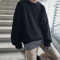 Hehope Autumn Winter Sweater Men Pullover Loose Knitted Sweater Korean Style Trend Green Sweaters Jumper Hip Hop Streetwear Knitwear