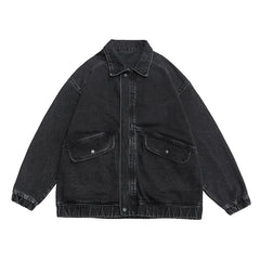 Hehope Autumn Men's Denim Jacket Vintage Large Pocket Elastic Cuffs Baggy Coat Oversized Japanese Casual Streetwear 4XL 5XL