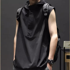 Hehope Summer Casual Pullover Shirt Tess Vest Men's Loose Sleeveless Hooded Cool Boy Versatile Sports Tops Solid Undershirt