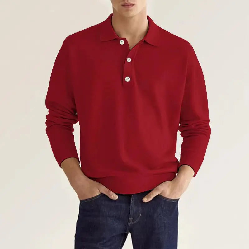 Hehope 2024 New Fashion Autumn New Long Sleeve V Buckle Men's Casual Shirt POLO Shirt