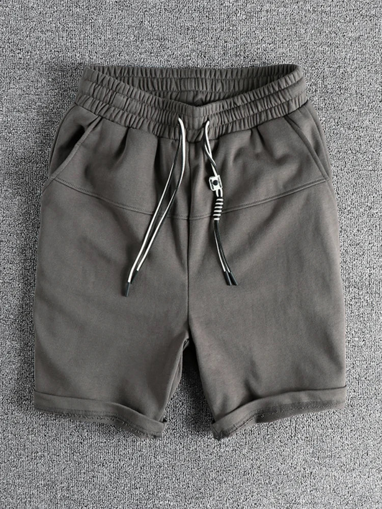 Hehope 2024 Summer New American Retro Knitted Terry Cargo Shorts Men's Simple Washed Drawstring Loose Sports Casual Five-point Pants