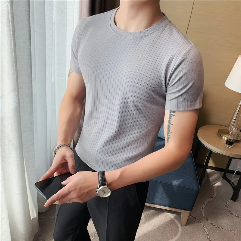 Hehope High Elastic Pure Cotton Slim Fit T Shirt for Men Summer New Solid Casual Short Sleeved T-shirt Tops Korean Men Clothing