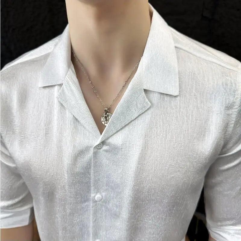 Hehope 2024 Summer New Half Sleeve Fashion Suit Collar Shirts High Quality Korean Luxury Men's Slim Fit Social Dress Shirt 4XL-M