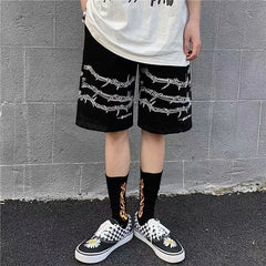 Hehope Summer trend ins dark high street hip-hop print personality casual shorts men's elastic waist tie quick-drying pants