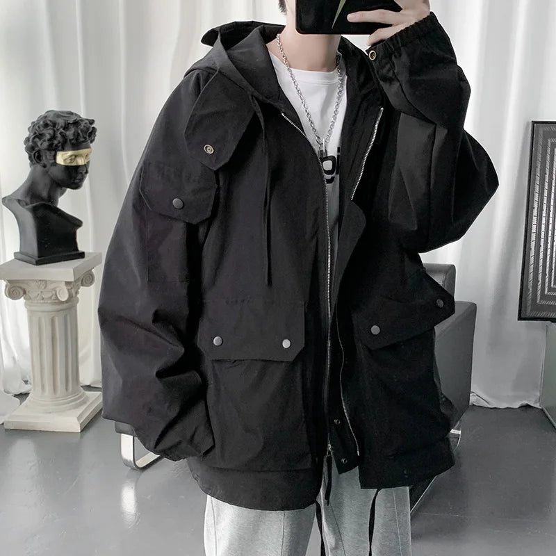 Hehope Japan Style Autumn Winter Cargo Jacket Men Muti-Pockets High Quality Hooded Zipper Jackets Streetwear Outdoor Jacktes Men