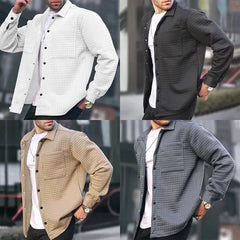 Hehope Spring and Autumn Men Cardigan Small Checkered Long-sleeved Coat Shirt Men's Fashion Casual Large Size