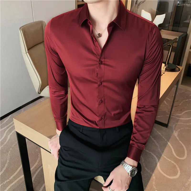 Hehope Men Long Sleeve Shirt New British Style Solid Casual Slim Fit Camisas Y Blusas Formal Dress Chemistry Homme Men Clothing