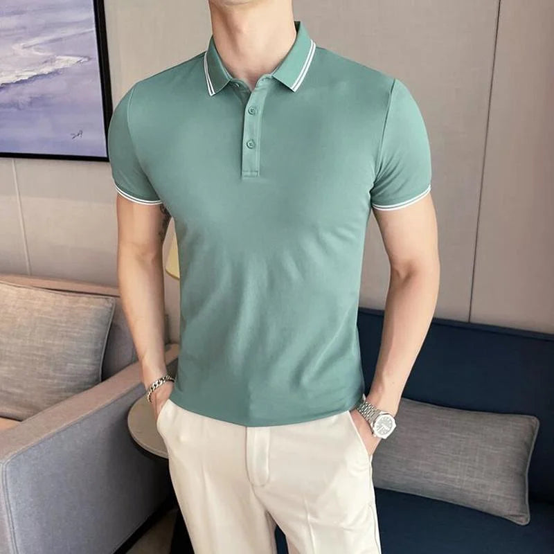 Hehope Mens Knitted Polo Shirts Summer New Hot British Style Street Slim Short-sleeved T-shirt Solid Color Casual Mens Clothing