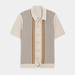 Hehope Vintage Striped Knitted Shirts Men Casual Short Sleeve Buttoned Lapel Knit Cardigan Tops Mens 2024 Summer Trendy Knitting Shirt