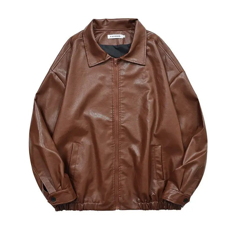 Hehope Pu Leather Jacket Men Brown Retro Motorcycle Jacket Autumn Korean Fashion Fried Street Loose Zipper Bomber Jacket Learher Coats