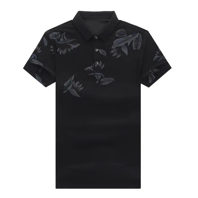 Hehope Summer New Short Sleeve Polo Shirts Man Turn-down Collar Button Fashion Printing Ice Silk Fabric Pullovers Casual Tops