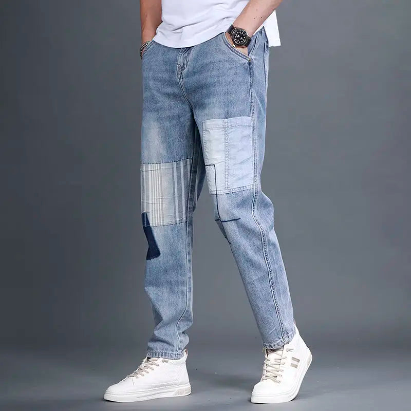 Hehope Spring Autumn Street Style Casual Fashion Patchwork Jeans Hombre Vintage Pocket Straight Denim Pants Homme Trend Trousers Men'