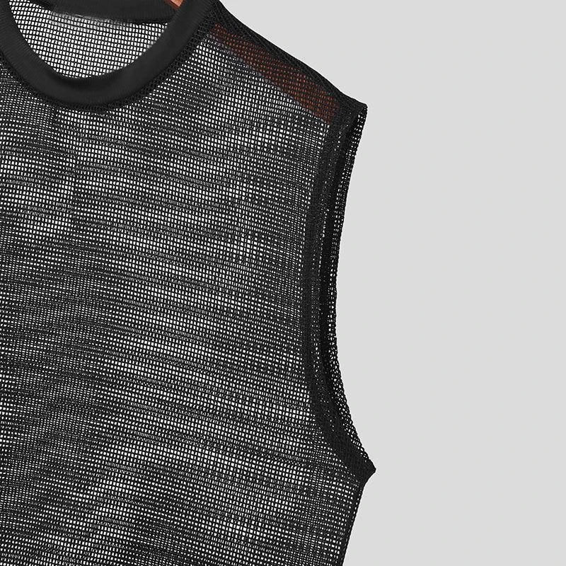 Hehope 2024 Summer Hip Hop Mens Tank Tops See Through Hollow Out Breathable Mesh Vest Sexy Men Sleeveless O Neck Loose Casual Camisoles