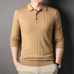 Hehope New  Knitted Sweater Men's Business Fashion Wool Blends Knitted Pullover  Lapel Polo Shirt | Classic Solid Color Pullover