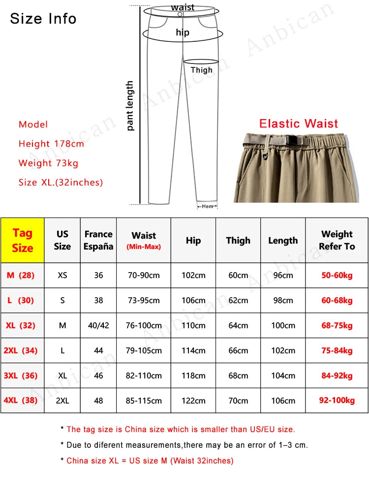 Hehope Spring Autumn Cargo Pants Men Multi-Pockets 300G Heavy Polyester Workwear Slim Trousers for Men Casual Jogger Pants With Belts