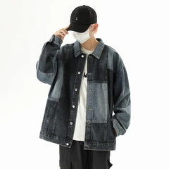 Hehope Autumn New Stitching Design Men's Oversized Denim Jacket Streetwear Korean Fashion Trend Unisex Jeans Coat