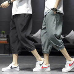 Hehope Cropped Pants Men's Shorts Summer Ice Silk Fashionable Straight Large Size Sports Casual Pants