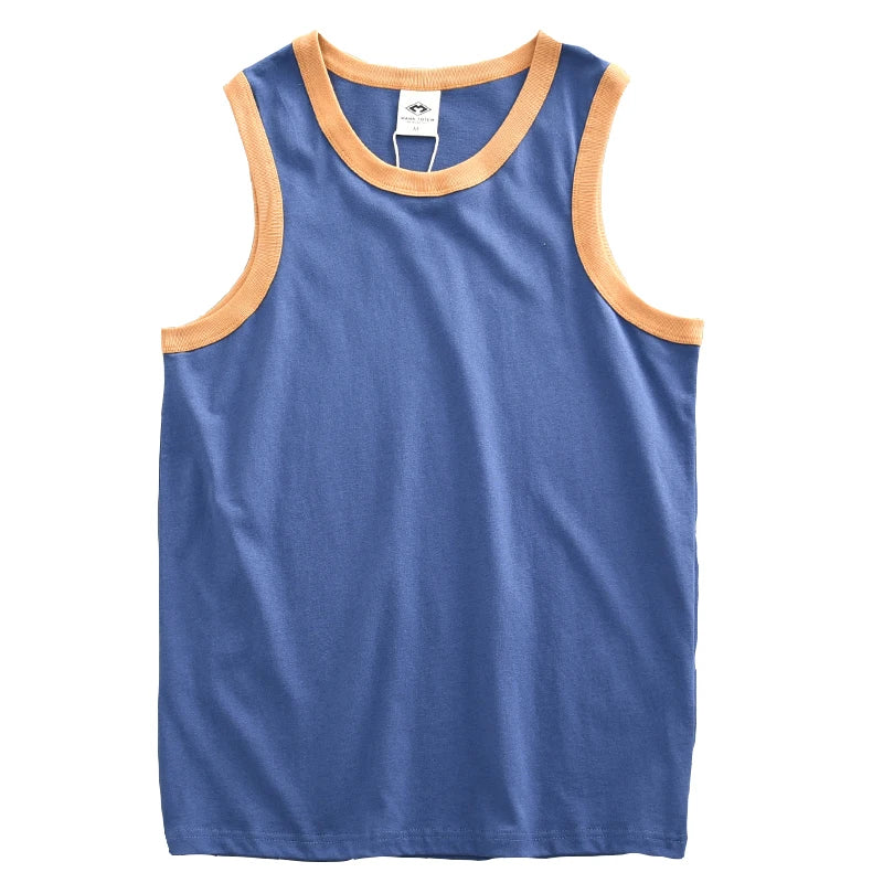 Hehope Summer New American Sleeveless O-neck Solid Color T-shirt Men's Fashion 100% Cotton Washed Casual Sports Fitness Basketball Vest