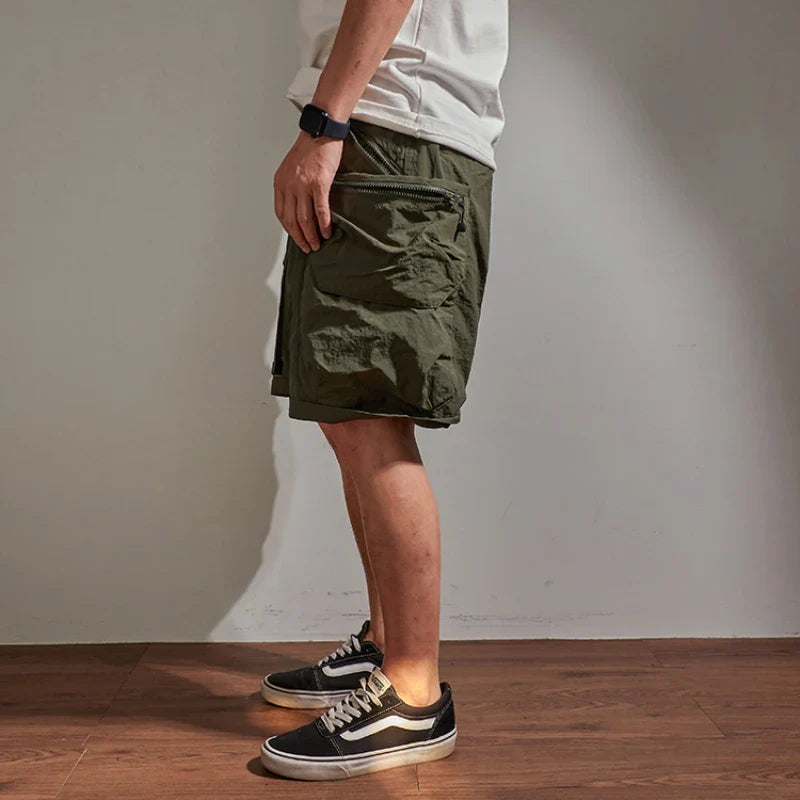 Hehope Summer Loose-fitting Cargo Shorts Men's Fashion Brand INS Casual Pants Multi-pocket Quick-dry Outline Outdoor Pants