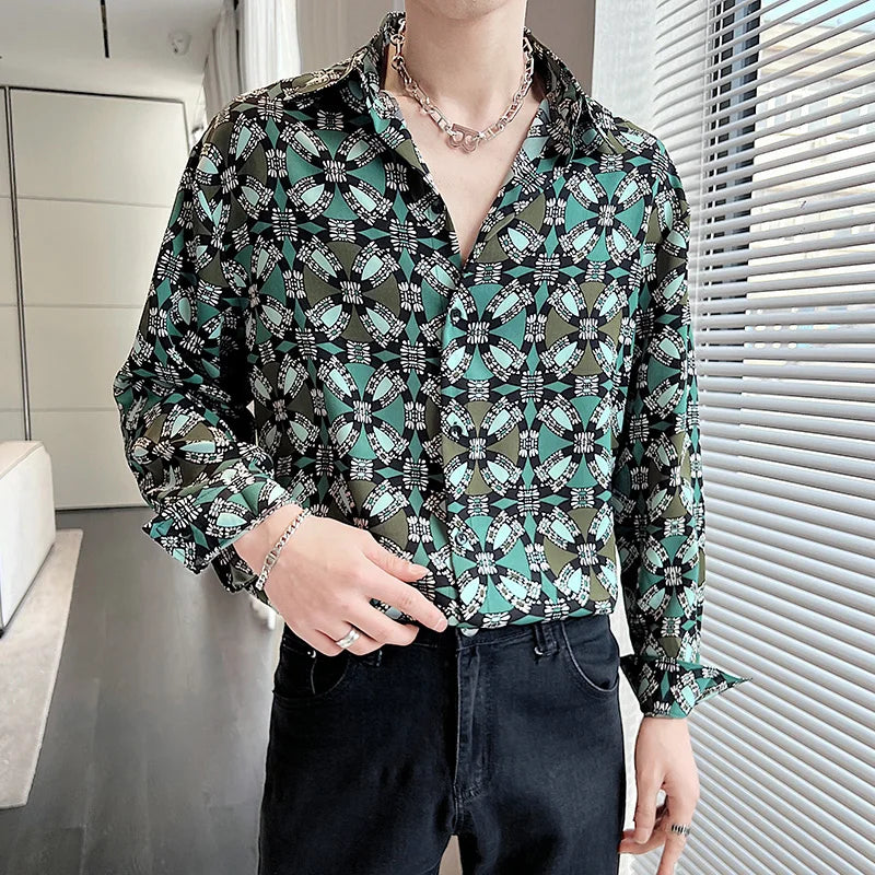 Hehope New Summer Men's Printed Shirts Oversized Clothing Casual Long Sleeve Striped Plaid Vintage Thin Draped Stretch Hawailan Blouses