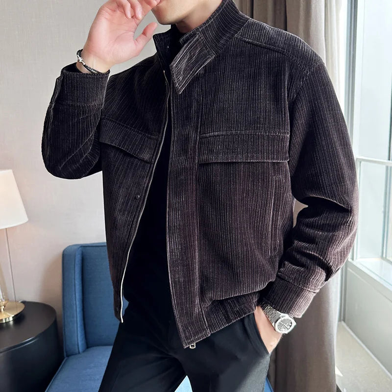 Hehope Men Corduroy Jacket Autumn Winter New Loose Casual Business Jackets Social Streetwear Lapel Jacket Coat Brand Men Clothing