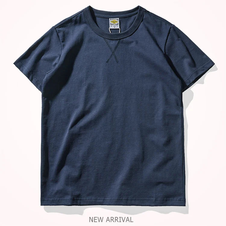 Hehope Heavyweight Cotton Short-sleeved T-shirt Round Collar Loose Men's Solid Color Base Shirt Spring Summer New Style