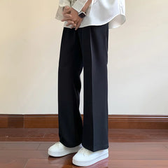 Hehope Summer Black Suit Pants Men Fashion Social Mens Dress Pants Korean Loose Bell-bottoms Pants Men Mens Office Formal Trousers