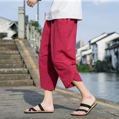 Hehope Cotton and Linen Capri Pants Men's Summer Thin Linen Pants Casual Beach Pants Men's Pants Shorts