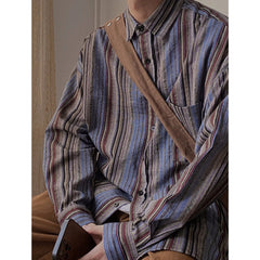 Hehope Autumn Cityboy Loose Japanese Retro Vertical Striped Shirt for Men and Women Long Sleeve Lapel Fashion Designer Shirt Jacket