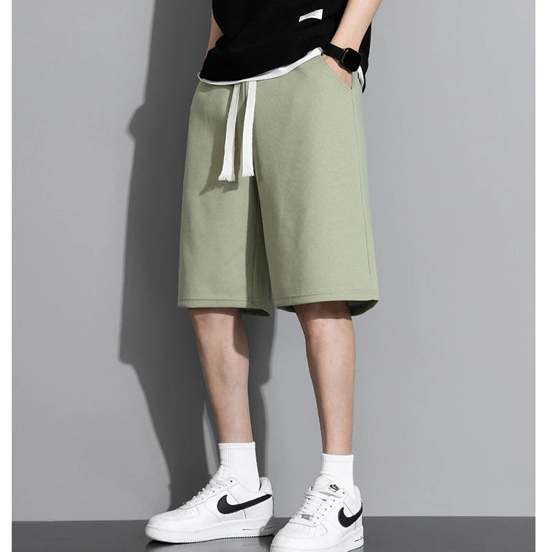 Hehope 2024 Summer Men Trendy Korean Style Casual Streetwear Pockets Loose Short Pants Youth Solid Sports Joggers Straight Beach Shorts