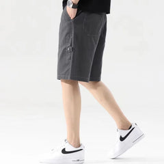 Hehope Summer New Trend Men's Clothing Loose Oversized Fashion Casual Solid Color Straight Elastic Waist Drawstring Cargo Shorts