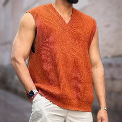 Hehope 2024 Spring Autumn Sweater Vest Men Simple All-match V-neck Solid loose Sleeveless Male Tops Basic  Leisure Knitted Clothing