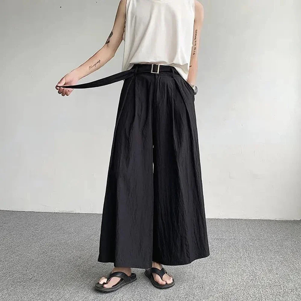 Hehope Japanese Casual Wide-leg Pants Men's Summer Quick-drying Loose Casual Pants Fashion Samurai Skirt Trousers Festival Costumes