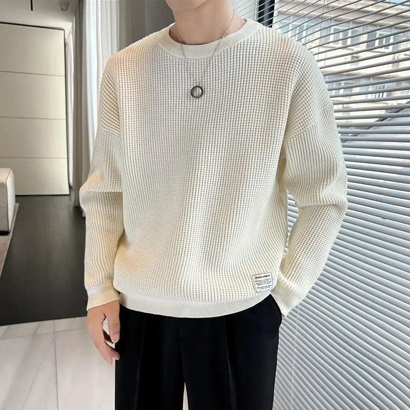 Hehope Spring Autumn New Fashion Round Neck Long Sleeve Pullovers Men's Clothing Solid Color Korean Casual Loose Trend All-match Tops