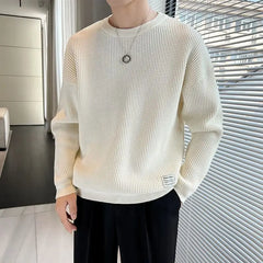 Hehope Spring Autumn New Fashion Round Neck Long Sleeve Pullovers Men's Clothing Solid Color Korean Casual Loose Trend All-match Tops