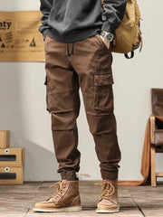 Hehope Autumn New Cargo Pants Men Work Wear Multi-Pockets Ankle-Length Solid Cotton Slim Fit Joggers Male Casual Trousers