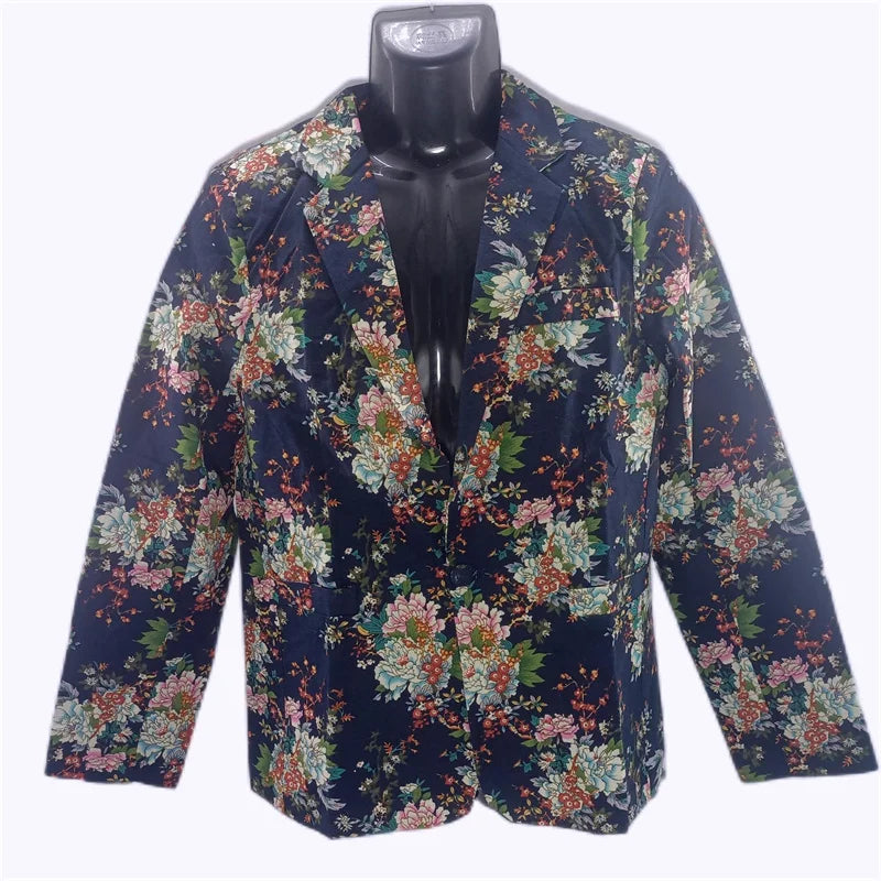 Hehope New Male Retro Vintage Casual Blazer Beauty Print Design Mens Fashion Suit Jacket Singer Costume fashion nightclub dance Coat