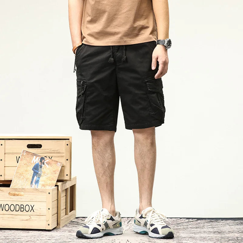 Hehope Cargo Shorts Men Summer Thin Loose Young Fashion Black High Waisted Pockets Boy Fast Half Trousers