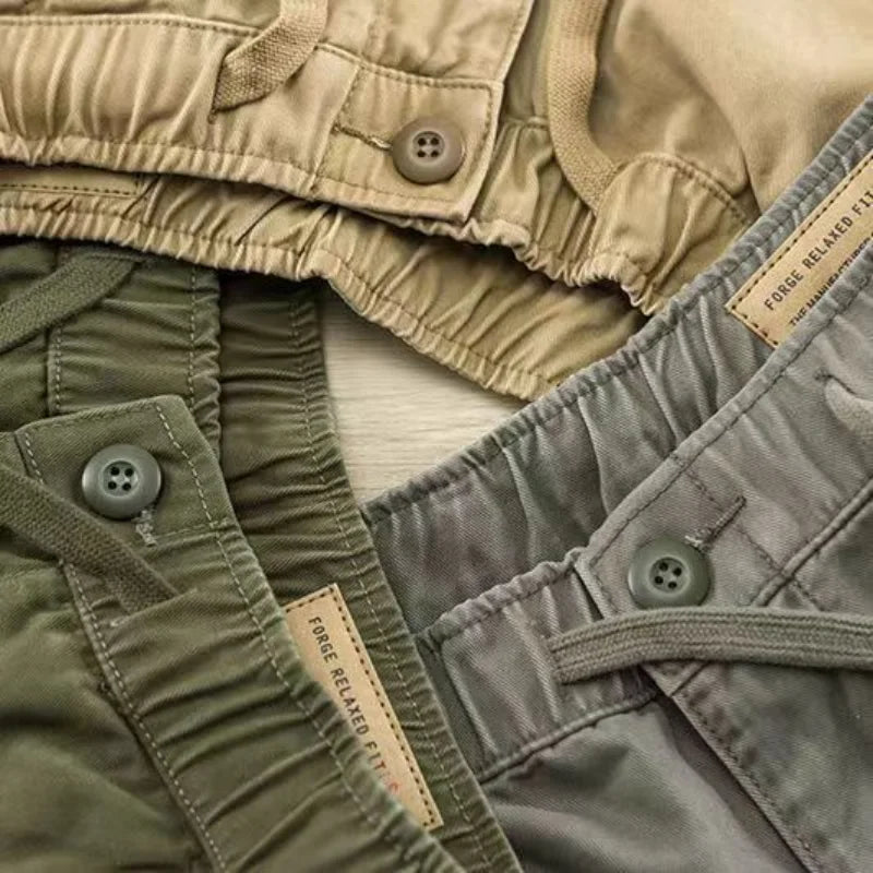 Hehope Summer Cotton Loose Men's Cargo Short Classic Waist Drawstring Button Pockets Street Casual Korean Sand All-match Male Shorts